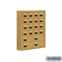 Salsbury Cell Phone Storage Locker - 6 Door High Unit (5 Inch Deep Compartments) - 16 A Doors and 4 B Doors - Gold - Surface Mounted - Resettable Combination Locks