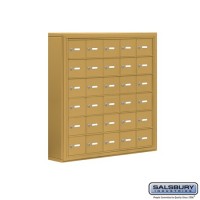 Salsbury Cell Phone Storage Locker - 6 Door High Unit (5 Inch Deep Compartments) - 30 A Doors - Gold - Surface Mounted - Master Keyed Locks