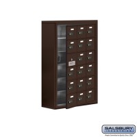 Salsbury Cell Phone Storage Locker - with Front Access Panel - 6 Door High Unit (8 Inch Deep Compartments) - 18 A Doors (17 usable) - Bronze - Surface Mounted - Resettable Combination Locks