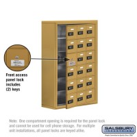 Salsbury Cell Phone Storage Locker - with Front Access Panel - 6 Door High Unit (8 Inch Deep Compartments) - 18 A Doors (17 usable) - Gold - Surface Mounted - Resettable Combination Locks