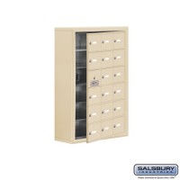 Salsbury Cell Phone Storage Locker - with Front Access Panel - 6 Door High Unit (8 Inch Deep Compartments) - 18 A Doors (17 usable) - Sandstone - Surface Mounted - Master Keyed Locks