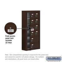 Salsbury Cell Phone Storage Locker - with Front Access Panel - 6 Door High Unit (5 Inch Deep Compartments) - 8 A Doors (7 usable) and 2 B Doors - Bronze - Surface Mounted - Resettable Combination Locks