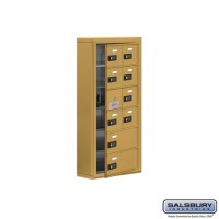 Salsbury Cell Phone Storage Locker - with Front Access Panel - 6 Door High Unit (5 Inch Deep Compartments) - 8 A Doors (7 usable) and 2 B Doors - Gold - Surface Mounted - Resettable Combination Locks
