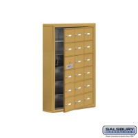 Salsbury Cell Phone Storage Locker - with Front Access Panel - 6 Door High Unit (5 Inch Deep Compartments) - 18 A Doors (17 usable) - Gold - Surface Mounted - Master Keyed Locks
