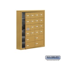Salsbury Cell Phone Storage Locker - with Front Access Panel - 6 Door High Unit (5 Inch Deep Compartments) - 16 A Doors (15 usable) and 4 B Doors - Gold - Surface Mounted - Master Keyed Locks