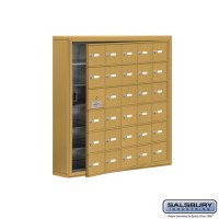 Salsbury Cell Phone Storage Locker - with Front Access Panel - 6 Door High Unit (5 Inch Deep Compartments) - 30 A Doors (29 usable) - Gold - Surface Mounted - Master Keyed Locks