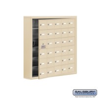 Salsbury Cell Phone Storage Locker - with Front Access Panel - 6 Door High Unit (5 Inch Deep Compartments) - 30 A Doors (29 usable) - Sandstone - Surface Mounted - Master Keyed Locks