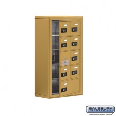 Salsbury Cell Phone Storage Locker - with Front Access Panel - 5 Door High Unit (8 Inch Deep Compartments) - 8 A Doors (7 usable) and 1 B Door - Gold - Surface Mounted - Resettable Combination Locks