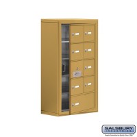 Salsbury Cell Phone Storage Locker - with Front Access Panel - 5 Door High Unit (8 Inch Deep Compartments) - 8 A Doors (7 usable) and 1 B Door - Gold - Surface Mounted - Master Keyed Locks