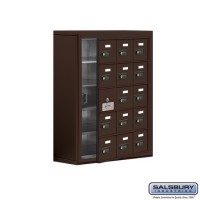 Salsbury Cell Phone Storage Locker - with Front Access Panel - 5 Door High Unit (8 Inch Deep Compartments) - 15 A Doors (14 usable) - Bronze - Surface Mounted - Resettable Combination Locks