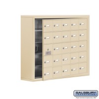 Salsbury Cell Phone Storage Locker - with Front Access Panel - 5 Door High Unit (8 Inch Deep Compartments) - 25 A Doors (24 usable) - Sandstone - Surface Mounted - Master Keyed Locks
