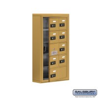 Salsbury Cell Phone Storage Locker - with Front Access Panel - 5 Door High Unit (5 Inch Deep Compartments) - 8 A Doors (7 usable) and 1 B Door - Gold - Surface Mounted - Resettable Combination Locks