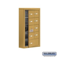 Salsbury Cell Phone Storage Locker - with Front Access Panel - 5 Door High Unit (5 Inch Deep Compartments) - 8 A Doors (7 usable) and 1 B Door - Gold - Surface Mounted - Master Keyed Locks