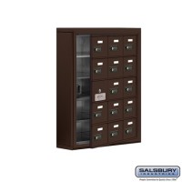 Salsbury Cell Phone Storage Locker - with Front Access Panel - 5 Door High Unit (5 Inch Deep Compartments) - 15 A Doors (14 usable) - Bronze - Surface Mounted - Resettable Combination Locks