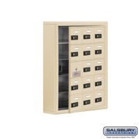 Salsbury Cell Phone Storage Locker - with Front Access Panel - 5 Door High Unit (5 Inch Deep Compartments) - 15 A Doors (14 usable) - Sandstone - Surface Mounted - Resettable Combination Locks
