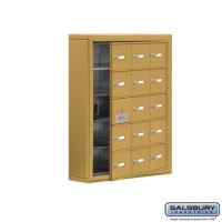 Salsbury Cell Phone Storage Locker - with Front Access Panel - 5 Door High Unit (5 Inch Deep Compartments) - 15 A Doors (14 usable) - Gold - Surface Mounted - Master Keyed Locks