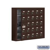 Salsbury Cell Phone Storage Locker - with Front Access Panel - 5 Door High Unit (5 Inch Deep Compartments) - 25 A Doors (24 usable) - Bronze - Surface Mounted - Resettable Combination Locks