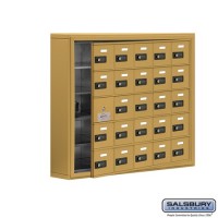 Salsbury Cell Phone Storage Locker - with Front Access Panel - 5 Door High Unit (5 Inch Deep Compartments) - 25 A Doors (24 usable) - Gold - Surface Mounted - Resettable Combination Locks