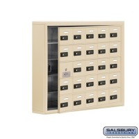 Salsbury Cell Phone Storage Locker - with Front Access Panel - 5 Door High Unit (5 Inch Deep Compartments) - 25 A Doors (24 usable) - Sandstone - Surface Mounted - Resettable Combination Locks