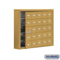 Salsbury Cell Phone Storage Locker - with Front Access Panel - 5 Door High Unit (5 Inch Deep Compartments) - 25 A Doors (24 usable) - Gold - Surface Mounted - Master Keyed Locks