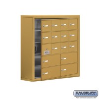 Salsbury Cell Phone Storage Locker - with Front Access Panel - 5 Door High Unit (8 Inch Deep Compartments) - 12 A Doors (11 usable) and 4 B Doors - Gold - Surface Mounted - Master Keyed Locks