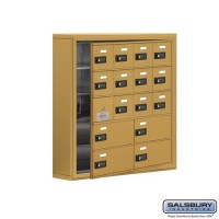 Salsbury Cell Phone Storage Locker - with Front Access Panel - 5 Door High Unit (5 Inch Deep Compartments) - 12 A Doors (11 usable) and 4 B Doors - Gold - Surface Mounted - Resettable Combination Locks