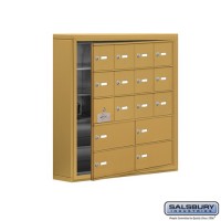 Salsbury Cell Phone Storage Locker - with Front Access Panel - 5 Door High Unit (5 Inch Deep Compartments) - 12 A Doors (11 usable) and 4 B Doors - Gold - Surface Mounted - Master Keyed Locks