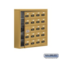 Salsbury Cell Phone Storage Locker - with Front Access Panel - 5 Door High Unit (5 Inch Deep Compartments) - 20 A Doors (19 usable) - Gold - Surface Mounted - Resettable Combination Locks