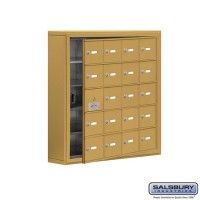 Salsbury Cell Phone Storage Locker - with Front Access Panel - 5 Door High Unit (5 Inch Deep Compartments) - 20 A Doors (19 usable) - Gold - Surface Mounted - Master Keyed Locks