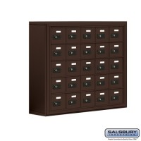 Salsbury Cell Phone Storage Locker - 5 Door High Unit (8 Inch Deep Compartments) - 25 A Doors - Bronze - Surface Mounted - Resettable Combination Locks