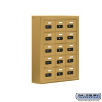Salsbury Cell Phone Storage Locker - 5 Door High Unit (5 Inch Deep Compartments) - 15 A Doors - Gold - Surface Mounted - Resettable Combination Locks