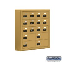 Salsbury Cell Phone Storage Locker - 5 Door High Unit (5 Inch Deep Compartments) - 12 A Doors and 4 B Doors - Gold - Surface Mounted - Resettable Combination Locks
