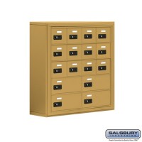 Salsbury Cell Phone Storage Locker - 5 Door High Unit (8 Inch Deep Compartments) - 12 A Doors and 4 B Doors - Gold - Surface Mounted - Resettable Combination Locks
