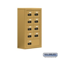 Salsbury Cell Phone Storage Locker - 5 Door High Unit (8 Inch Deep Compartments) - 8 A Doors and 1 B Door - Gold - Surface Mounted - Resettable Combination Locks