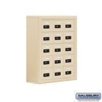 Salsbury Cell Phone Storage Locker - 5 Door High Unit (8 Inch Deep Compartments) - 15 A Doors - Sandstone - Surface Mounted - Resettable Combination Locks