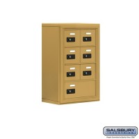 Salsbury Cell Phone Storage Locker - 4 Door High Unit (8 Inch Deep Compartments) - 6 A Doors and 1 B Door - Gold - Surface Mounted - Resettable Combination Locks