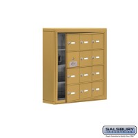 Salsbury Cell Phone Storage Locker - with Front Access Panel - 4 Door High Unit (5 Inch Deep Compartments) - 12 A Doors (11 usable) - Gold - Surface Mounted - Master Keyed Locks