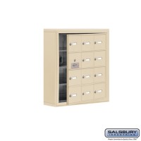Salsbury Cell Phone Storage Locker - with Front Access Panel - 4 Door High Unit (5 Inch Deep Compartments) - 12 A Doors (11 usable) - Sandstone - Surface Mounted - Master Keyed Locks