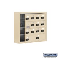 Salsbury Cell Phone Storage Locker - with Front Access Panel - 4 Door High Unit (5 Inch Deep Compartments) - 12 A Doors (11 usable) and 2 B Doors - Sandstone - Surface Mounted - Resettable Combination Locks