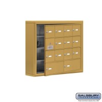 Salsbury Cell Phone Storage Locker - with Front Access Panel - 4 Door High Unit (5 Inch Deep Compartments) - 12 A Doors (11 usable) and 2 B Doors - Gold - Surface Mounted - Master Keyed Locks