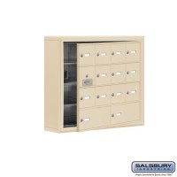 Salsbury Cell Phone Storage Locker - with Front Access Panel - 4 Door High Unit (5 Inch Deep Compartments) - 12 A Doors (11 usable) and 2 B Doors - Sandstone - Surface Mounted - Master Keyed Locks