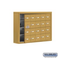 Salsbury Cell Phone Storage Locker - with Front Access Panel - 4 Door High Unit (5 Inch Deep Compartments) - 20 A Doors (19 usable) - Gold - Surface Mounted - Master Keyed Locks