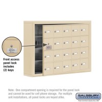Salsbury Cell Phone Storage Locker - with Front Access Panel - 4 Door High Unit (5 Inch Deep Compartments) - 20 A Doors (19 usable) - Sandstone - Surface Mounted - Master Keyed Locks
