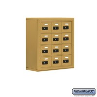 Salsbury Cell Phone Storage Locker - 4 Door High Unit (8 Inch Deep Compartments) - 12 A Doors - Gold - Surface Mounted - Resettable Combination Locks