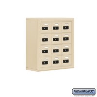 Salsbury Cell Phone Storage Locker - 4 Door High Unit (8 Inch Deep Compartments) - 12 A Doors - Sandstone - Surface Mounted - Resettable Combination Locks