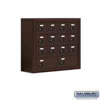 Salsbury Cell Phone Storage Locker - 4 Door High Unit (8 Inch Deep Compartments) - 12 A Doors and 2 B Doors - Bronze - Surface Mounted - Resettable Combination Locks