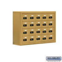 Salsbury Cell Phone Storage Locker - 4 Door High Unit (8 Inch Deep Compartments) - 20 A Doors - Gold - Surface Mounted - Resettable Combination Locks