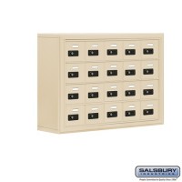 Salsbury Cell Phone Storage Locker - 4 Door High Unit (8 Inch Deep Compartments) - 20 A Doors - Sandstone - Surface Mounted - Resettable Combination Locks