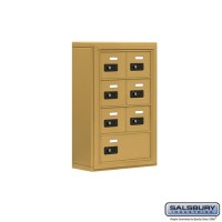 Salsbury Cell Phone Storage Locker - 4 Door High Unit (5 Inch Deep Compartments) - 6 A Doors and 1 B Door - Gold - Surface Mounted - Resettable Combination Locks