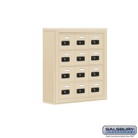 Salsbury Cell Phone Storage Locker - 4 Door High Unit (5 Inch Deep Compartments) - 12 A Doors - Sandstone - Surface Mounted - Resettable Combination Locks